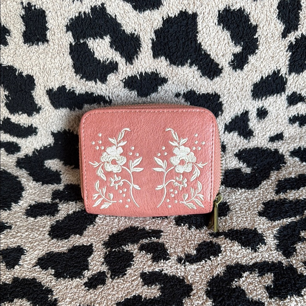 Pink Floral Embroidered Wallet